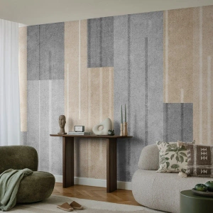 Papier Peint Photo Premium Sand - Rayures géométriques dans les tons gris et beiges - 100x70cm - Composition : se tenir droit - Décoration murale moderne pour le salon et la chambre ARTTOR