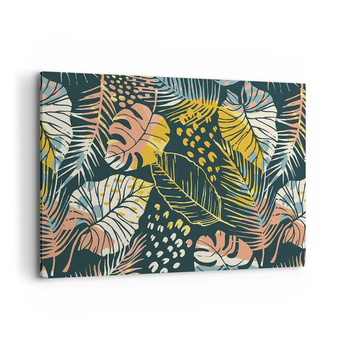 Impression sur toile - Image sur toile - Feuilles colorées sur fond sombre - 120x80cm - Fantaisie feuillue - Décoration murale moderne pour le salon et la chambre ARTTOR