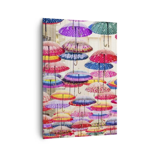 Impression sur toile - Image sur toile - Parapluies colorés suspendus dans les airs - 70x100cm - Prairie de la ville - Décoration murale moderne pour le salon et la chambre ARTTOR