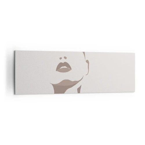 Impression sur toile - Image sur toile - Contour minimaliste du visage d'une femme dans des tons beiges délicats - 160x50cm - Fait de lumière et d'ombre - Décoration murale moderne pour le salon et la chambre ARTTOR