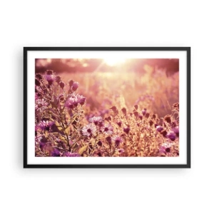 Affiche dans un cadre noir - Poster - Prairie à la lumière du soleil couchant - 70x50cm - Avant que l'été ne parte - Décoration murale moderne pour le salon et la chambre ARTTOR