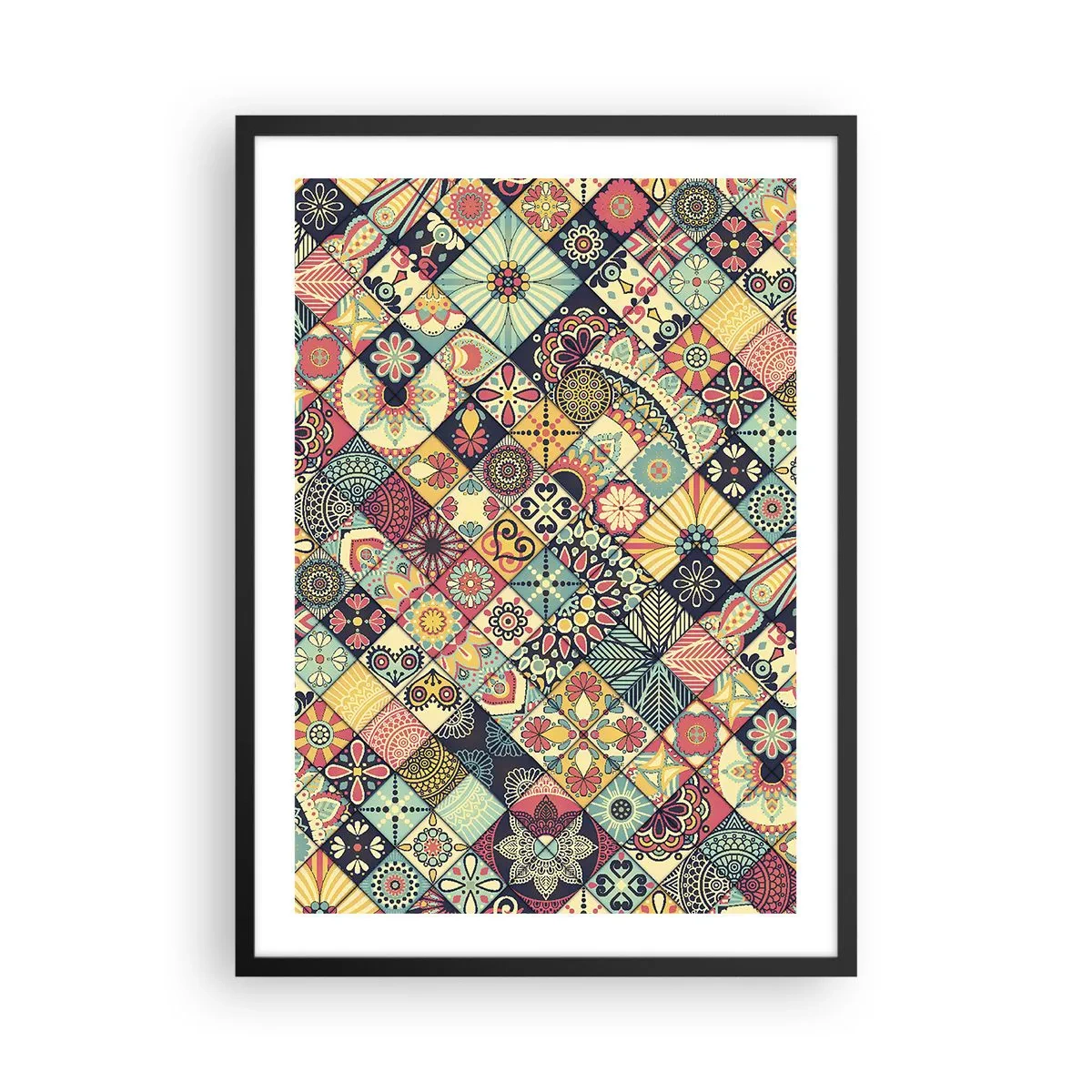 Affiche dans un cadre noir - Poster - Motif de style mosaïque coloré - 50x70cm - Ambiance marocaine - Décoration murale moderne pour le salon et la chambre ARTTOR