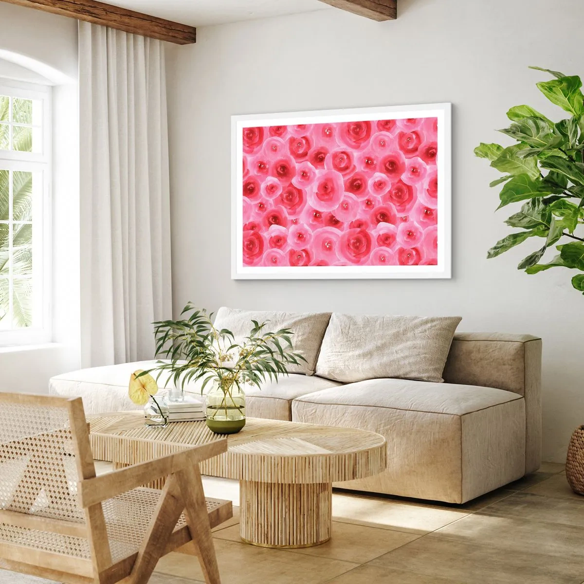 Affiche dans un cadre blanc - Poster - Roses en-haut et en-bas - 100x70 cm