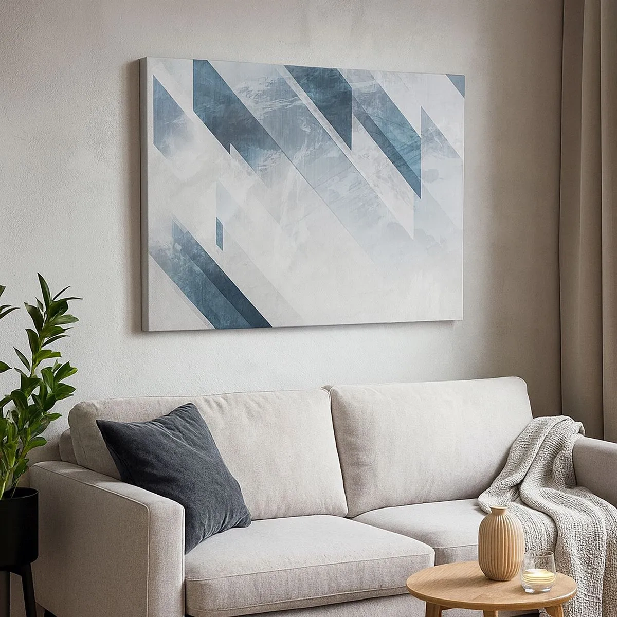 Impression sur toile - Image sur toile - Lignes abstraites dans des tons de gris et de bleu - 70x50cm - Composition spatiale - mouvement gris - Décoration murale moderne pour le salon et la chambre ARTTOR