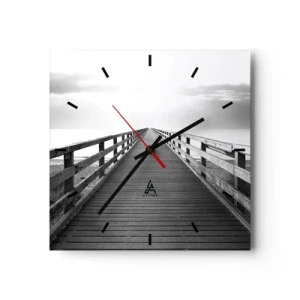 Horloge murale - Pendule murale - Une image en noir et blanc d'une jetée en bois menant vers l'horizon. - 30x30cm - A perte de vue... - Décoration murale moderne pour le salon et la chambre ARTTOR