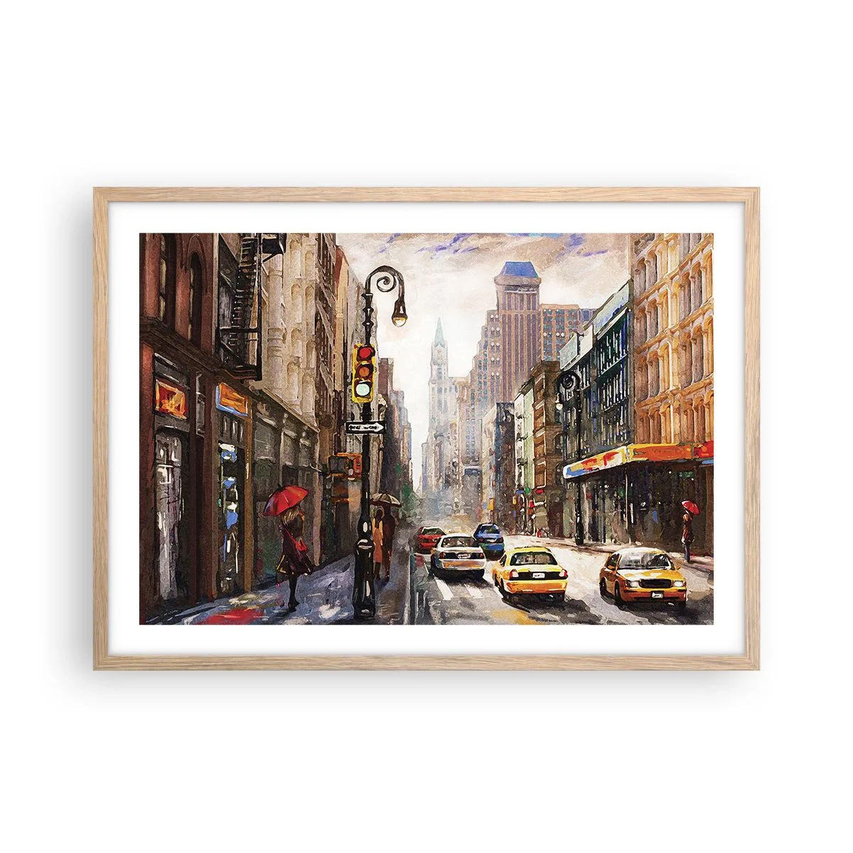 Affiche dans un chêne clair - Poster - New-Zork - coloré même sous la pluie - 70x50 cm
