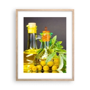 Affiche dans un chêne clair - Poster - Nature morte aux olives et à l'huile d'olive - 40x50 cm