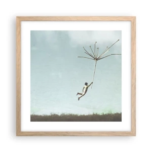 Affiche dans un chêne clair - Poster - Cerfs-volants, pissenlits, vent - 40x40 cm