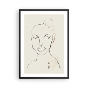 Affiche dans un cadre noir - Poster - Portrait de visage abstrait au trait - 50x70cm - Esquisse de la sensualité - Décoration murale moderne pour le salon et la chambre ARTTOR