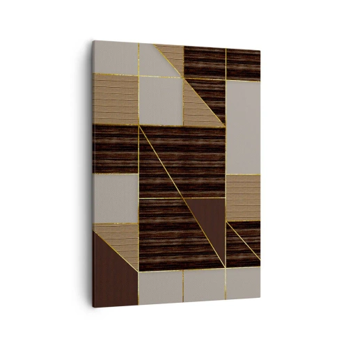 Impression sur toile - Image sur toile - Motifs géométriques dans les tons de marron avec des lignes dorées - 50x70cm - Mozaique de bronze et d'or - Décoration murale moderne pour le salon et la chambre ARTTOR