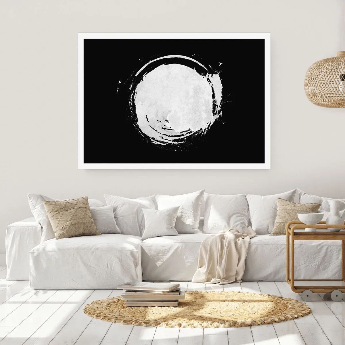 Affiche - Poster - Un cercle blanc sur fond noir dans un style minimaliste. - 100x70cm - Belle sortie - Décoration murale moderne pour le salon et la chambre ARTTOR