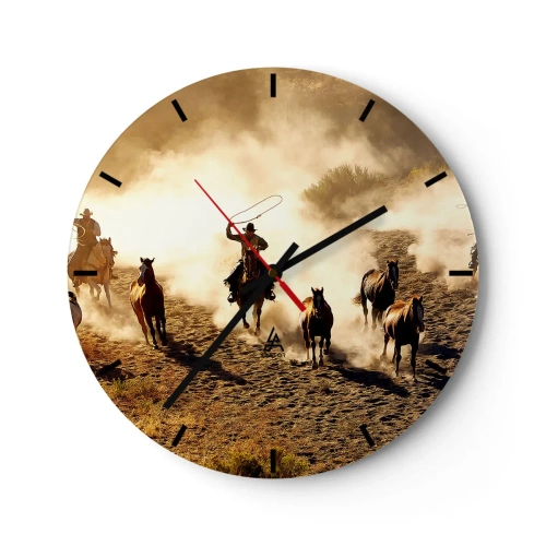 Horloge murale - Pendule murale - Cowboys à cheval en action sur un fond poussiéreux - 30x30cm - L'ouest vraiment sauvage - Décoration murale moderne pour le salon, la cuisine et la chambre ARTTOR