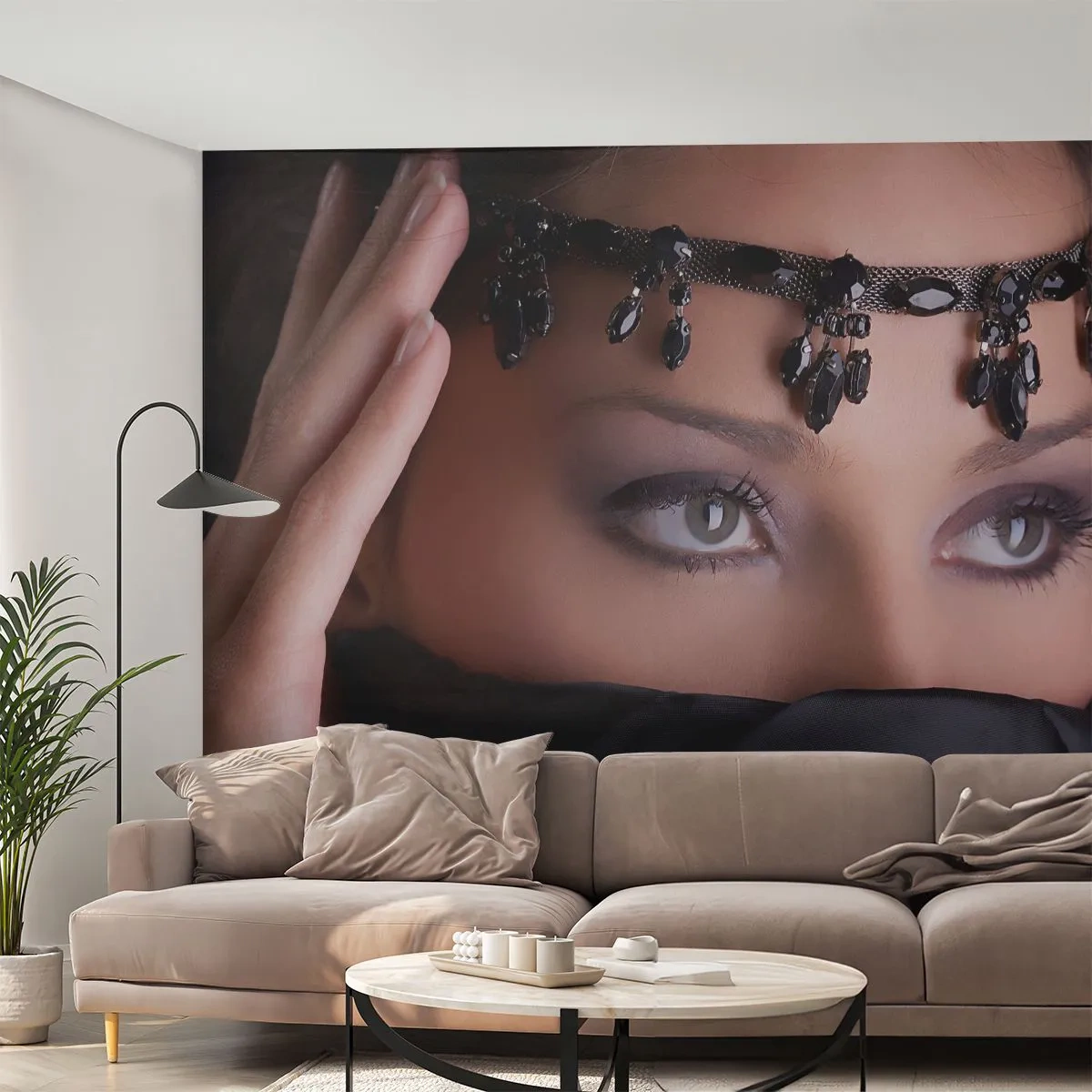 Papier Peint Photo Premium Canvas - Tentation de mystère oriental - Femme, Yeux, Culture - 300x210 cm