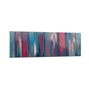Impression sur verre - Image sur verre - Formes verticales abstraites dans des tons de bleu et de rouge - 160x50cm - Composition verticale en bleu et rouge - Décoration murale moderne pour le salon et la chambre ARTTOR