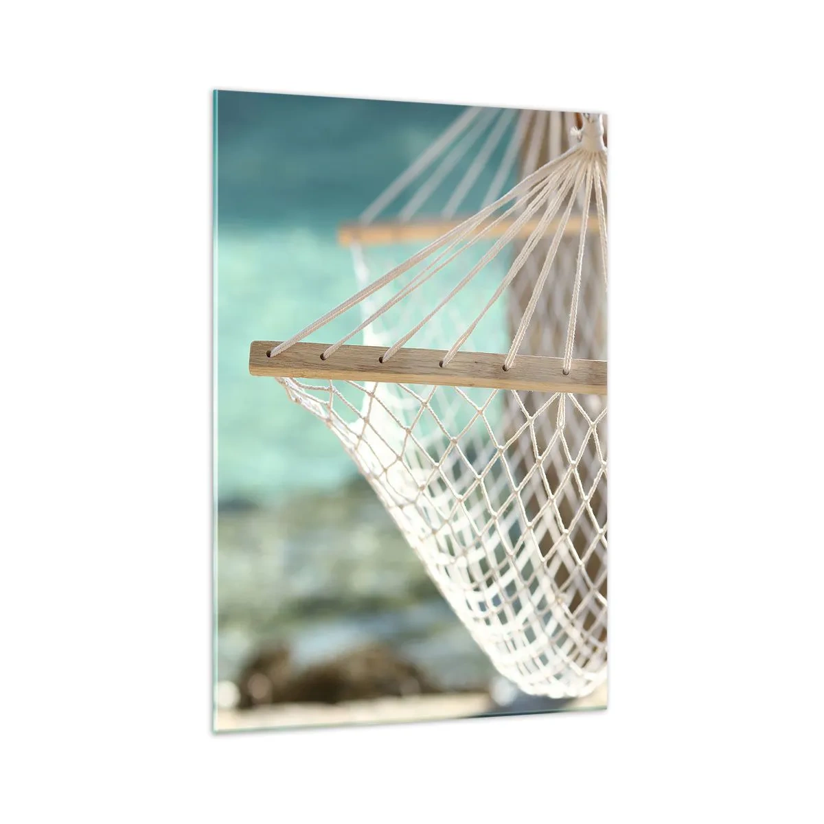 Impression sur verre - Image sur verre - Un hamac surplombant l'eau turquoise - 70x100cm - Le temps de la détente - Décoration murale moderne pour le salon et la chambre ARTTOR