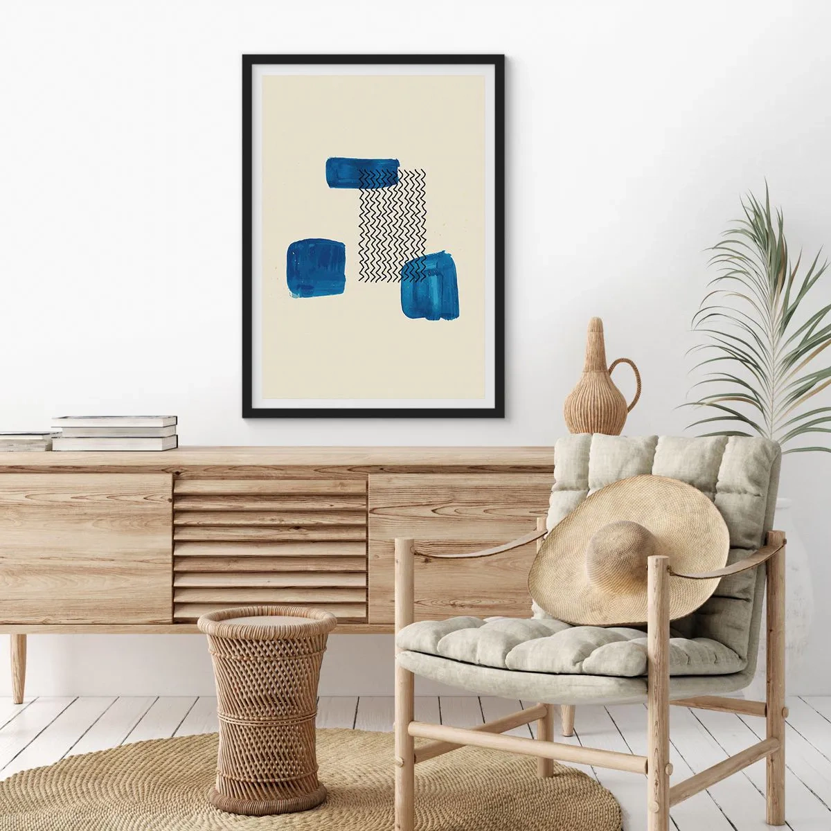Affiche dans un cadre noir - Poster - Composition abstraite dans les tons bleu marine avec des lignes - 50x70cm - Quatuor abstrait - Décoration murale moderne pour le salon et la chambre ARTTOR
