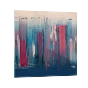 Impression sur verre - Image sur verre - Composition verticale en bleu et rouge - 50x50 cm