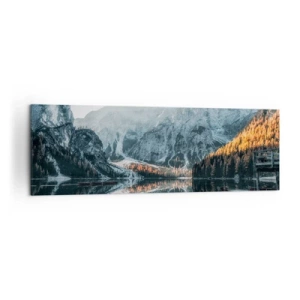 Impression sur toile - Image sur toile - Un paysage de montagne se reflétant dans la surface calme d'un lac - 160x50cm - Reflet de paysage - Décoration murale moderne pour le salon et la chambre ARTTOR