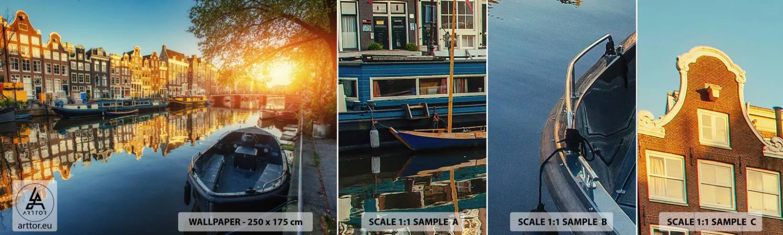 Échantillon de Papier Peint Autocollant Deluxe Sticker - Début de journée à Amsterdam - Ville, Amsterdam, Architecture - 100x30 cm