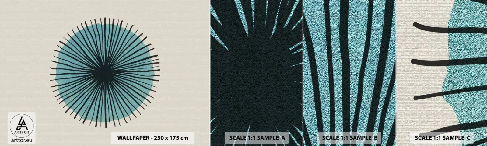 Échantillon de Papier Peint Autocollant Deluxe Sticker - Rayonnant dans l'azur - Abstraction, Morceau, Art moderne - 100x30 cm