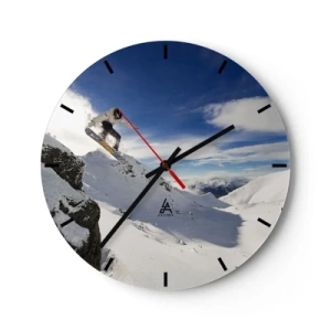 Horloge murale - Pendule murale - Snowboarder en action avec des montagnes en arrière-plan - 30x30cm - Liberté sans limite - Décoration murale moderne pour le salon, la cuisine et la chambre ARTTOR