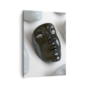 Impression sur toile - Image sur toile - Masques noirs et blancs sur fond clair - 50x70cm - Comment se démarquer ? - Décoration murale moderne pour le salon et la chambre ARTTOR
