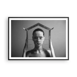Affiche dans un cadre noir - Poster - Femme derrière une cage dans un style surréaliste - 100x70cm - Portrait un peu surréaliste - Décoration murale moderne pour le salon et la chambre ARTTOR