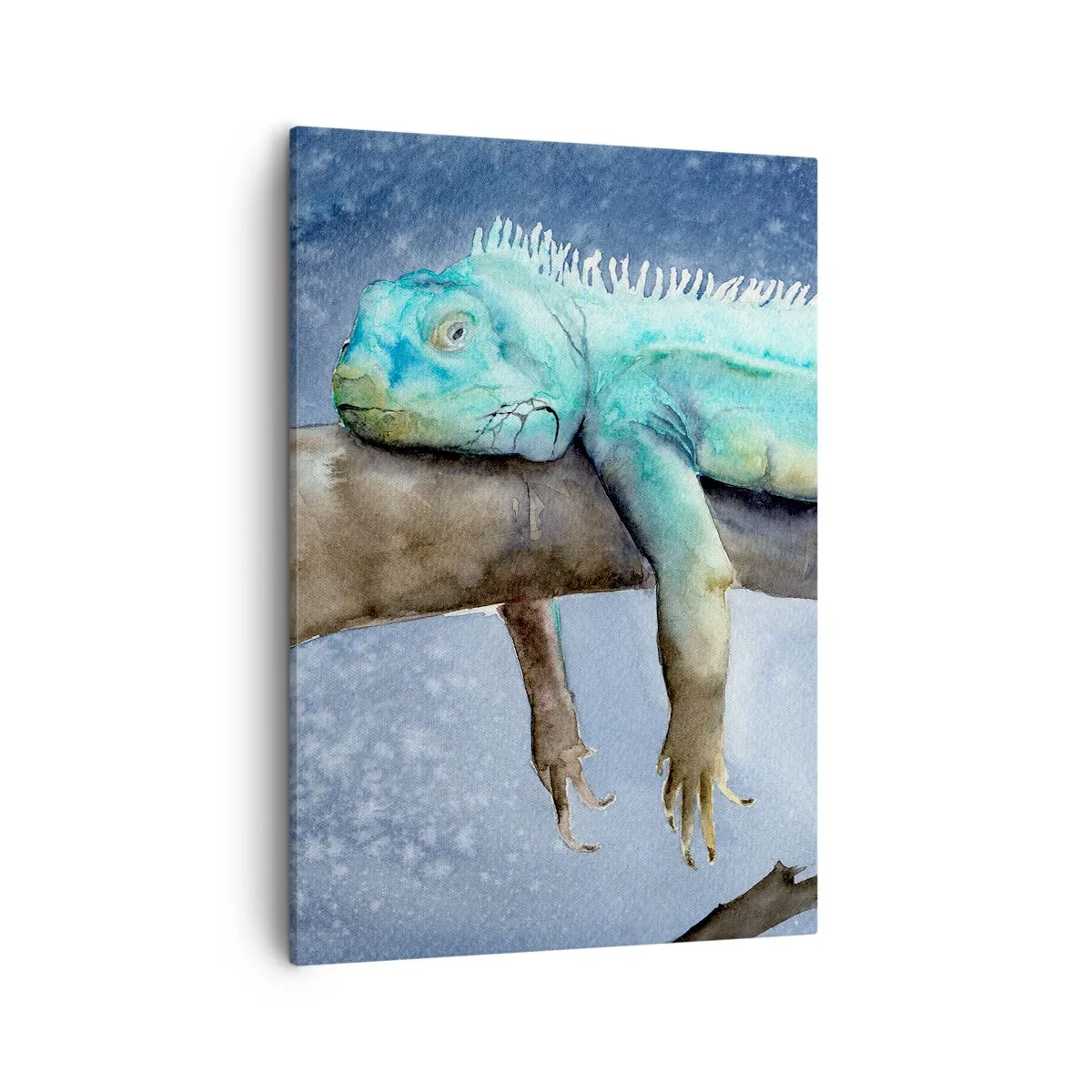 Impression sur toile - Image sur toile - Iguane bleu reposant sur une branche - 50x70cm - Tout va bien! - Décoration murale moderne pour le salon et la chambre ARTTOR