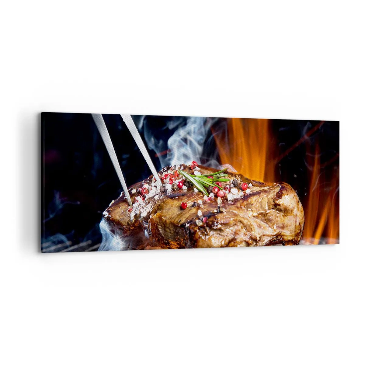 Impression sur toile - Image sur toile - Steak grillé sur un gril aux épices - 120x50cm - Juteux et parfumé - Décoration murale moderne pour le salon et la chambre ARTTOR