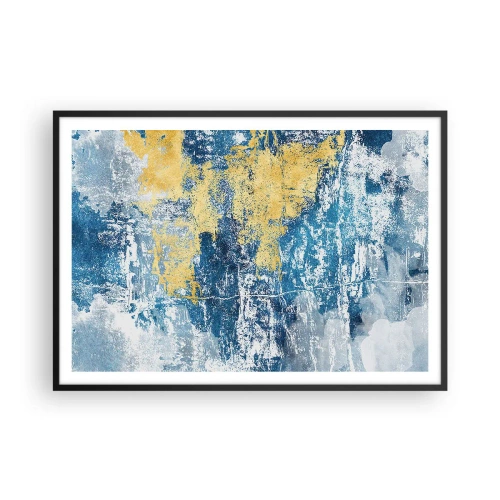 Affiche dans un cadre noir - Poster - Abstraction dans les tons de bleu et de jaune - 100x70cm - Abstraction du temps - Décoration murale moderne pour le salon et la chambre ARTTOR