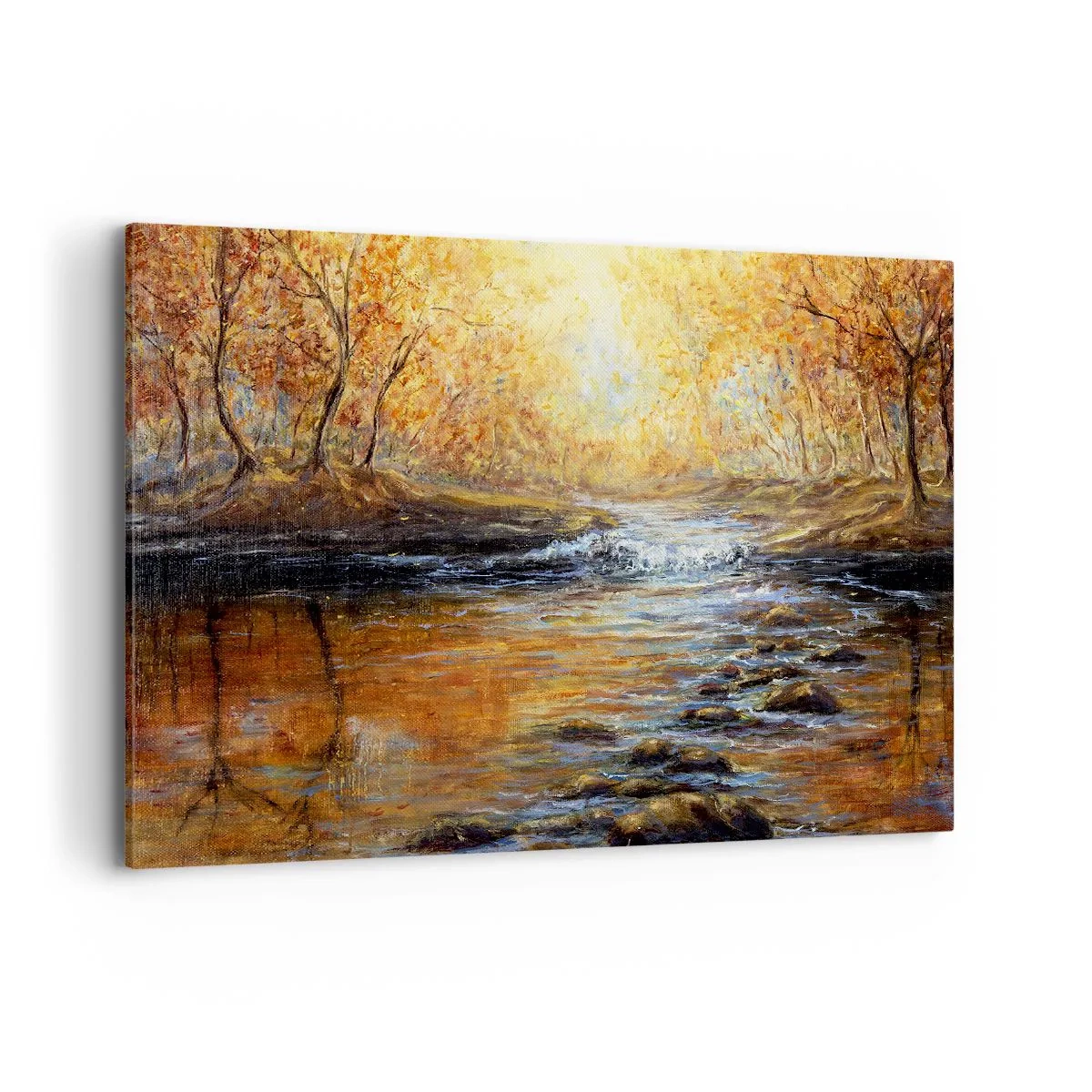 Impression sur toile - Image sur toile - Paysage d'automne avec une rivière parmi les arbres - 120x80cm - Le ruisseau d'or - Décoration murale moderne pour le salon et la chambre ARTTOR