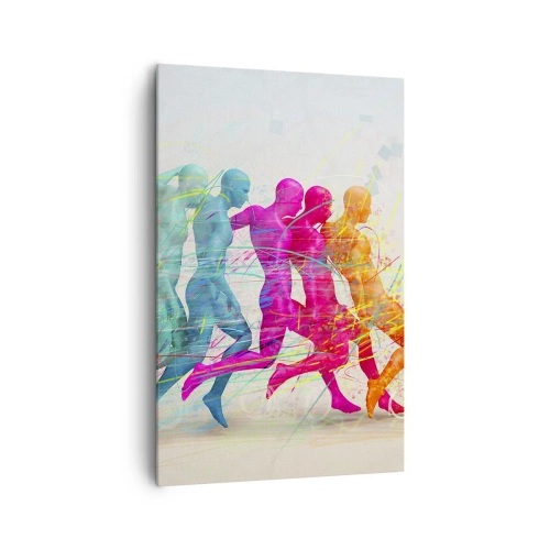 Impression sur toile - Image sur toile - Silhouettes colorées de coureurs en mouvement - 80x120cm - Harmonie du mouvement - Décoration murale moderne pour le salon et la chambre ARTTOR