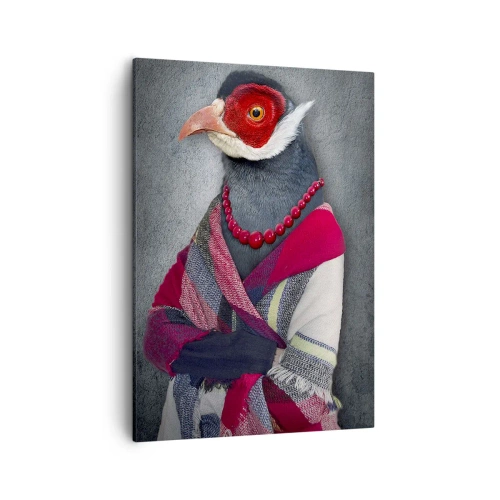 Impression sur toile - Image sur toile - Portraits stylisés d'un loup, d'un faisan et d'un lion en vêtements élégants - 50x70cm - Qu'est ce que je fais ici?! - Décoration murale moderne pour le salon et la chambre ARTTOR