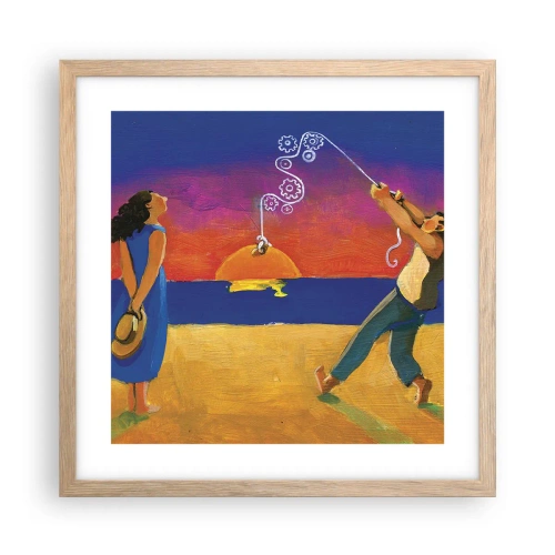 Affiche dans un chêne clair - Poster - Plus qu'une étoile dans le ciel - 40x40 cm