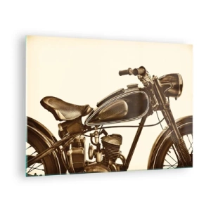 Impression sur verre - Image sur verre - Moto rétro élégante dans des tons sépia sur fond clair - 70x50cm - Nostalgie du classique - Décoration murale moderne pour le salon et la chambre ARTTOR