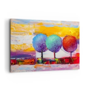 Impression sur toile - Image sur toile - Trois arbres colorés sur un fond abstrait - 120x80cm - Art jusqu'à trois - Décoration murale moderne pour le salon et la chambre ARTTOR