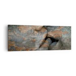 Impression sur toile - Image sur toile - Un motif artistique d'un visage sculpté dans la roche avec un effet de texture naturelle. - 140x50cm - Ensemble pour toujours - Décoration murale moderne pour le salon et la chambre ARTTOR