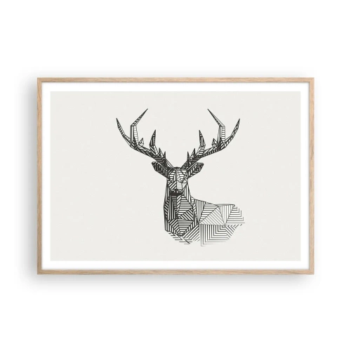 Affiche dans un chêne clair - Poster - Cerf dans un style cubique - 100x70 cm