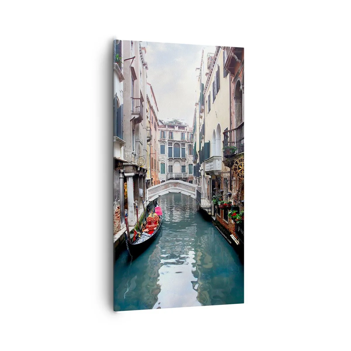 Impression sur toile - Image sur toile - Paysage vénitien avec une gondole et un pont - 65x120 cm