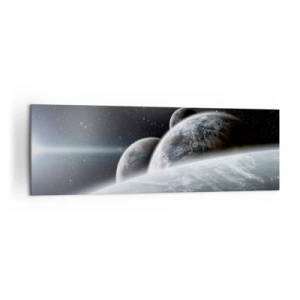 Impression sur toile - Image sur toile - Planètes dans l'espace sur fond d'étoiles et de galaxies - 160x50cm - Musique cosmique des sphères - Décoration murale moderne pour le salon et la chambre ARTTOR