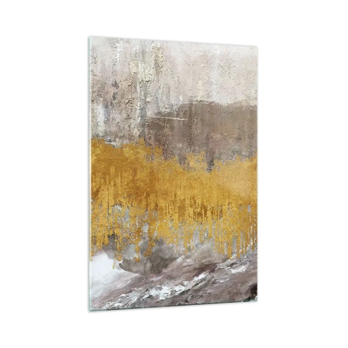 Impression sur verre - Image sur verre - Motif abstrait doré et beige - 70x100cm - Une explosion d'or - Décoration murale moderne pour le salon et la chambre ARTTOR