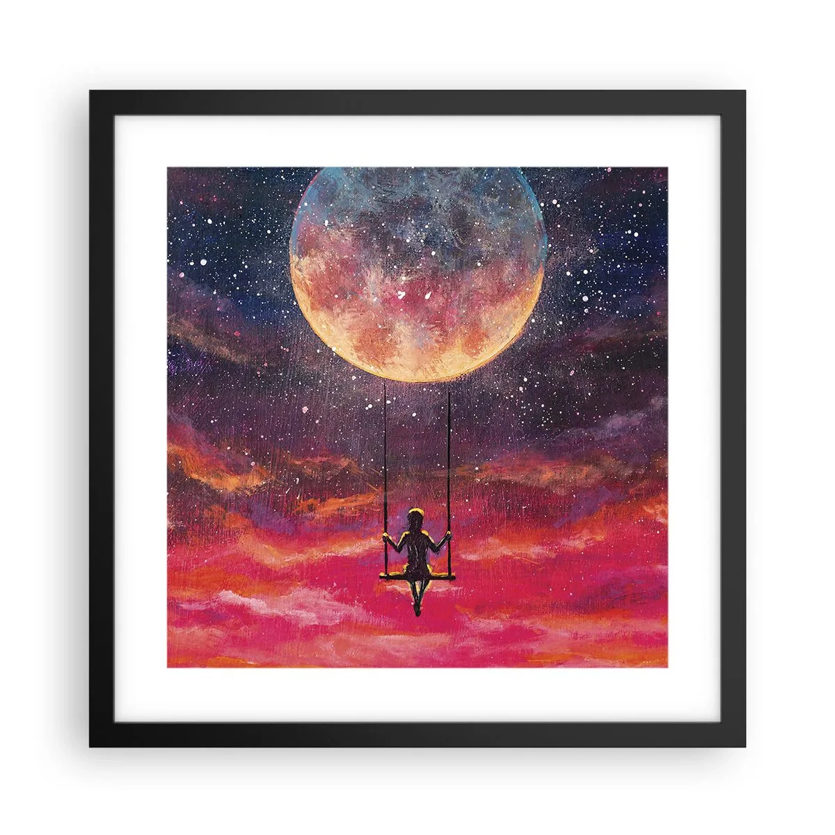 Affiche dans un cadre noir - Poster - Se balancer dans les nuages - 40x40 cm
