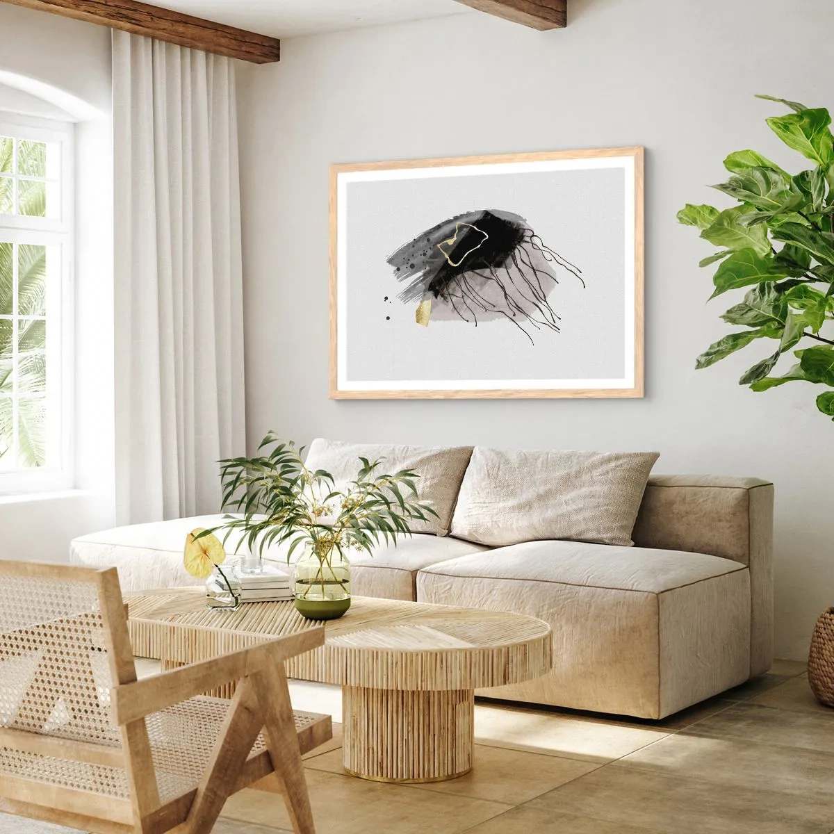 Affiche dans un chêne clair - Poster - En noir et en or - 100x70 cm