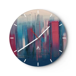 Horloge murale - Pendule murale - Rayures verticales bleues et rouges dans un style artistique - 30x30cm - Composition verticale en bleu et rouge - Décoration murale moderne pour le salon, la cuisine et la chambre ARTTOR