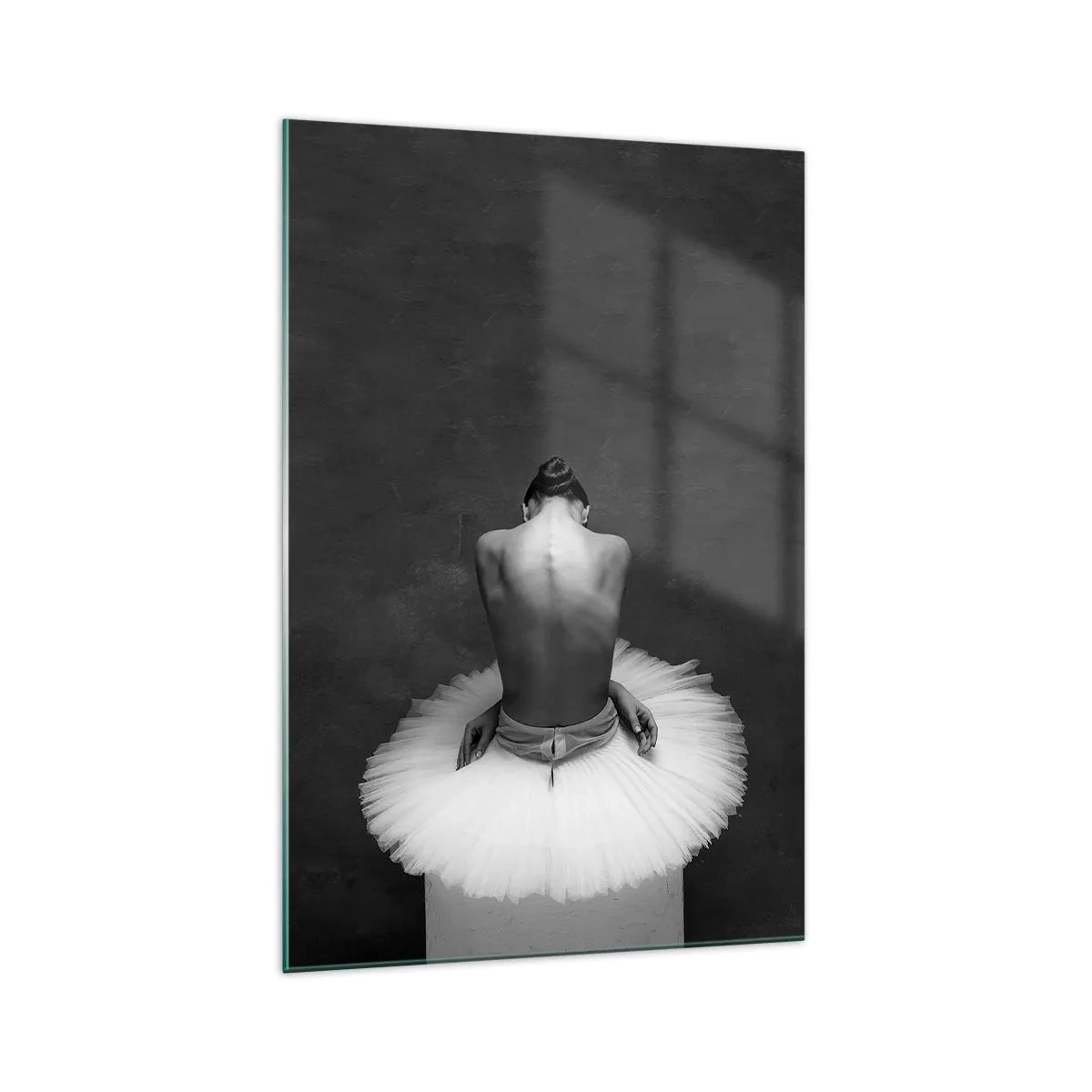Impression sur verre - Image sur verre - Une danseuse de ballet dans une pose classique sur un fond sombre. - 70x100cm - C'est justement en train de fleurir - Décoration murale moderne pour le salon et la chambre ARTTOR