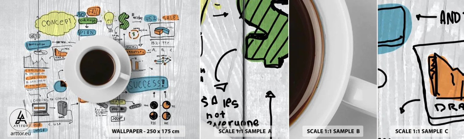 Échantillon De Papier Peint Standard Eco - Il est temps de faire une pause - Graphique, Café, Expresso - 100x30 cm