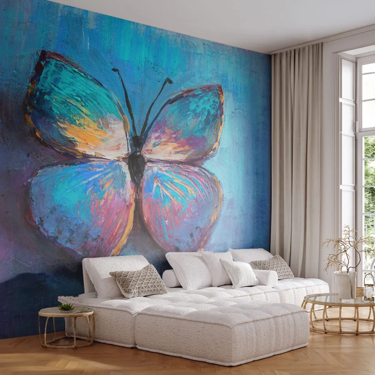 Papier Peint Photo Standard Eco - Papillon coloré sur un fond abstrait - 100x70cm - Dans toute sa splendeur - Décoration murale moderne pour le salon et la chambre ARTTOR