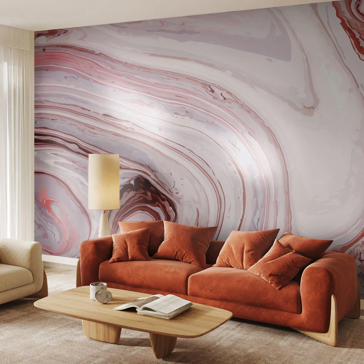 Papier Peint Photo Premium Sand - Marbre abstrait dans des tons de rose et de blanc - 100x70cm - Tout droit, puis tout en bas - Décoration murale moderne pour le salon et la chambre ARTTOR