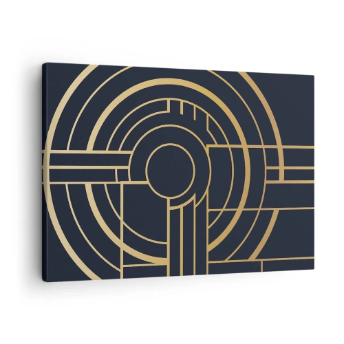 Impression sur toile - Image sur toile - Motif géométrique avec des lignes dorées - 70x50cm - Rotation des éléments - Décoration murale moderne pour le salon et la chambre ARTTOR