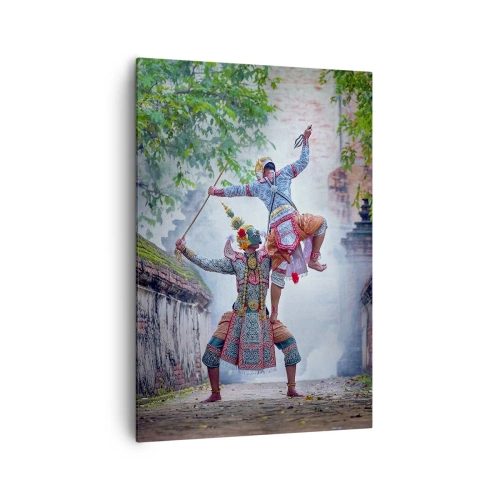 Impression sur toile - Image sur toile - Danse traditionnelle dans un cadre historique avec un mur et des arbres - 70x100cm - La danse est d'une beauté dévastatrice - Décoration murale moderne pour le salon et la chambre ARTTOR